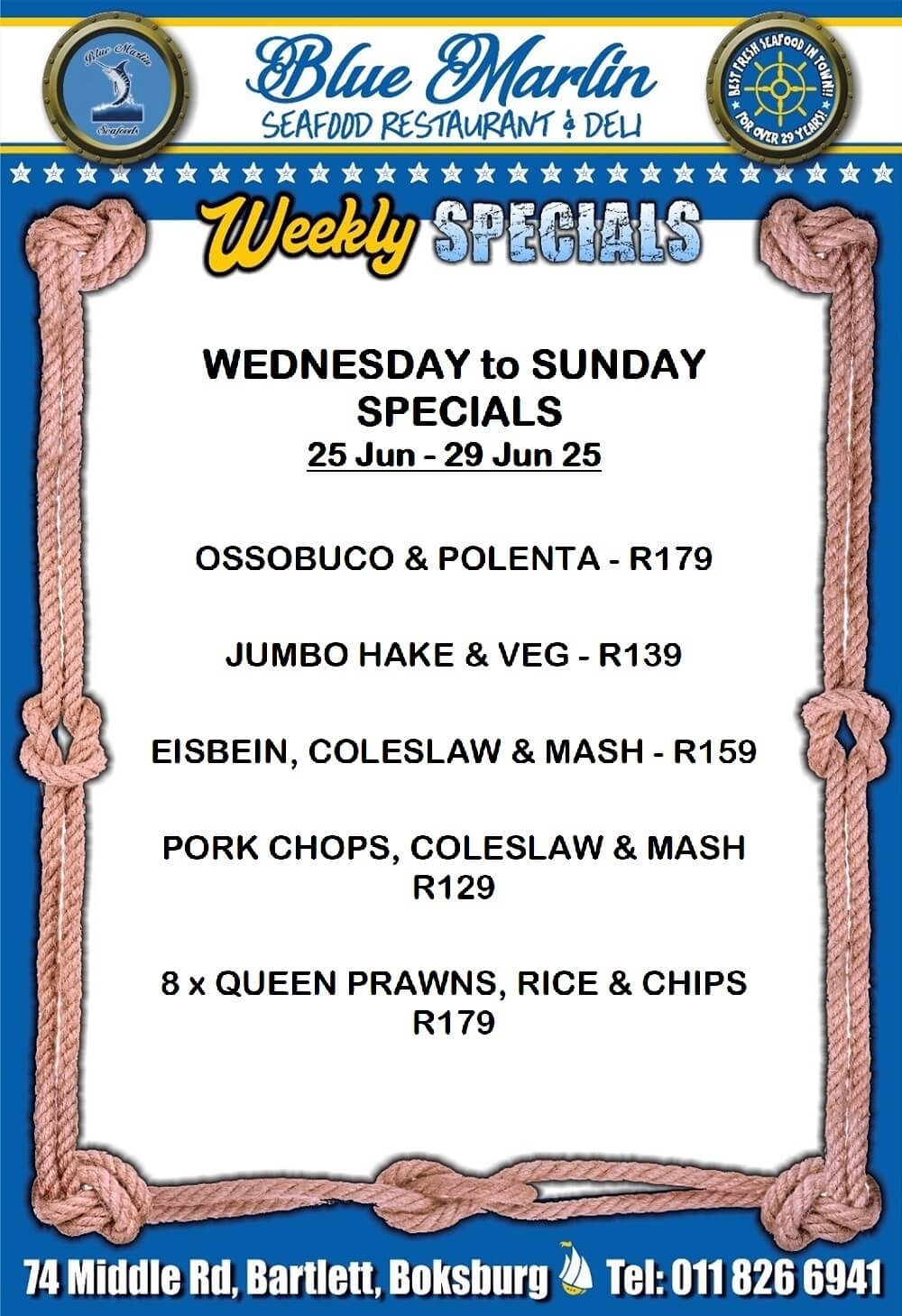 Blue Marlin Seafood Restaurant Boksburg Special Offers